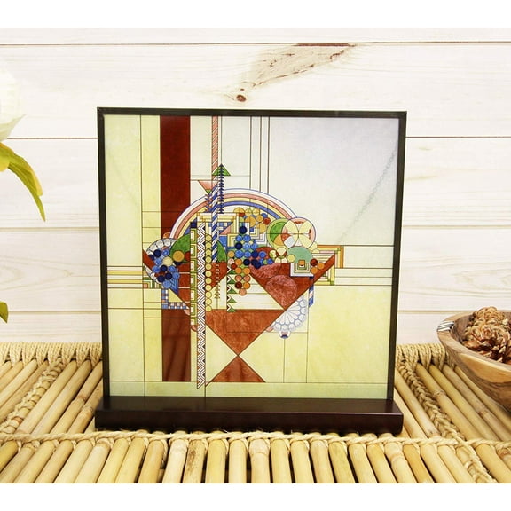 Frank Lloyd Wright Metal Framed May Basket Stained Glass Desktop Or Wall Plaque