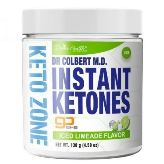 Dr Colbert MD Instant Ketones Powder | Limeade Flavor | by Divine Health | Recommended in The Keto Zone Diet book| GoBHB | Exogenous BHB Ketone Salts | 4.59oz