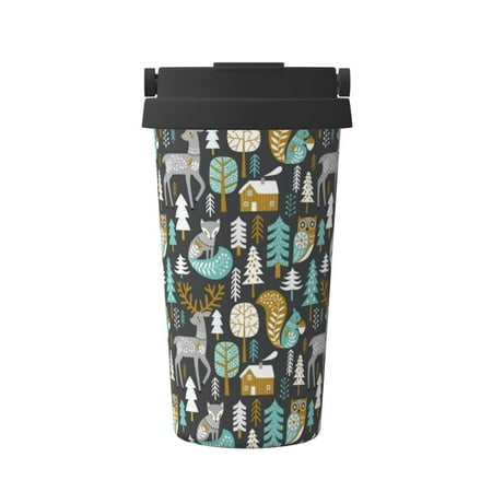

Fuzoiu Moose Squirrel owls tree Print Stainless Steel Travel Mug Vacuum Insulated Coffee Travel Mug Reusable Coffee Cup for Hot and Cold