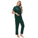 thumbnail image 3 of Women's Pajama Set: Short-sleeved Silk Top and Pants, Button-down Two-Piece Pajama/Loungewear Pink L, 3 of 4