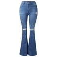 thumbnail image 5 of Women Holes Flare Jeans Bell Bottom Hem Denim Pants Leisure Stylish Trousers, 5 of 9