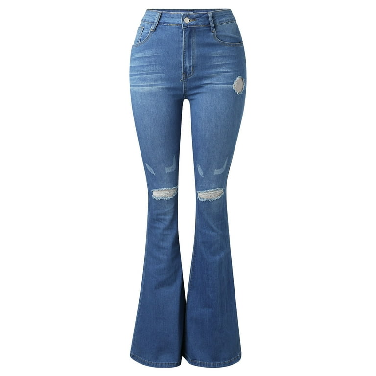 ZMHEGW Pants For Women Trendy Destroyed Flare Jeans Bell Bottom