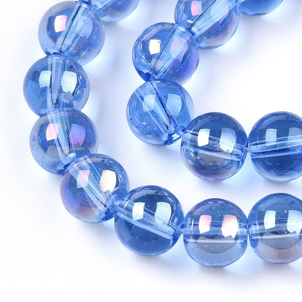 20strands Electroplate Transparent Glass Beads Strands AB color Round Royal Blue 8~8.5mm Hole: 1.5mm about 51~53pcs/strand 14.96 inch~15.55 inch(38~39.7cm)