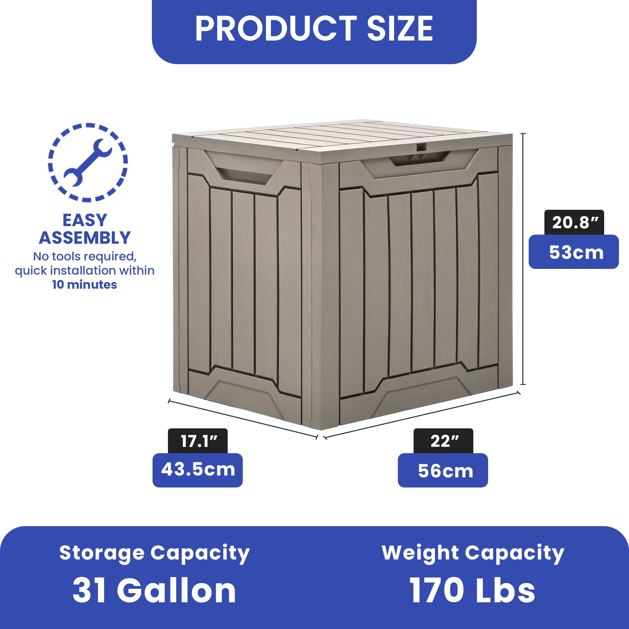 Uforic 31 Gallon Outdoor Resin Deck Box, Waterproof Storage Box, Lockable, Light Brown