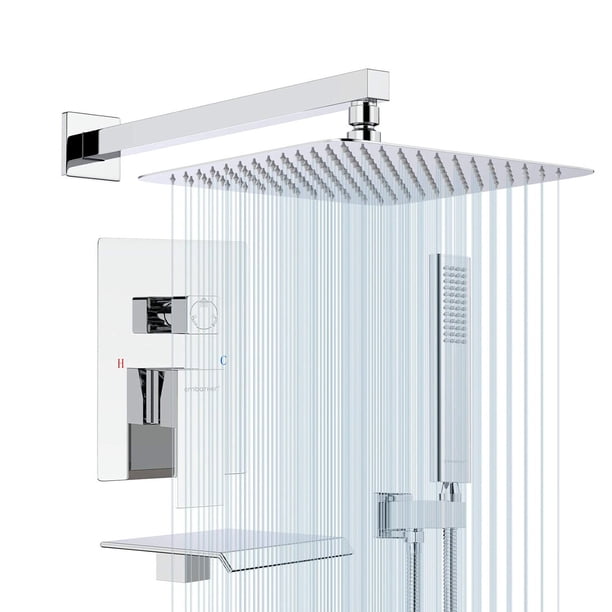 CES Rain Shower System Chrome Tub Shower Faucet Set 8 Inch Square