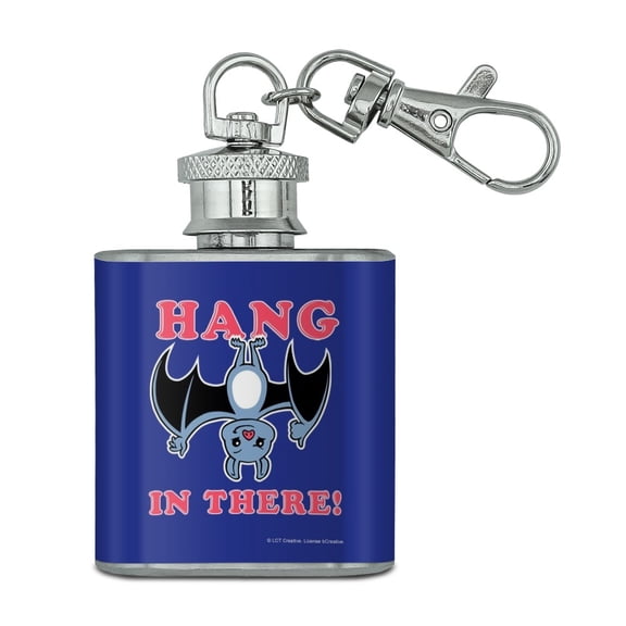 Hang in There Bat Funny Humor Stainless Steel 1oz Mini Flask Key Chain