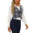 thumbnail image 4 of INSPIRE CHIC Vintage Plaid Vest for Women's V Neck Single Breasted Sleeveless Racerback Waistcoat XS Grey Blue, 4 of 6