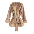 thumbnail image 4 of Lovskoo Womens Winter Coats Faux Fur Jacket Thick Warm Open Front Cardigan Long Sleeve Solid Color Stand-Up Collar Cardigan Outerwear Padded Coat Brown, 4 of 5