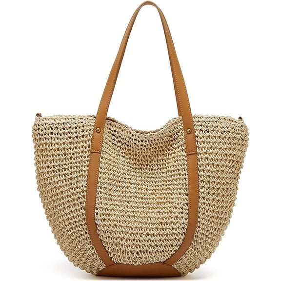 Kukuzhu Straw Bags for Women Summer Beach Woven Tote Hobo Handbag Casual Straw Shoulder Bags for Travel Vocation