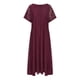thumbnail image 4 of Puntoco Vestido De Manga Corta Con Cuello En V, Falda Larga Suelta De Color Sólido Informal Para Mujer De Encaje Burdeos Xl, 4 of 6