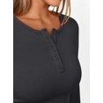 thumbnail image 6 of Women'S Long Sleeve Shirts Henley Casual Fall Outfits Fitted Tops Ribbed Fashion Basic Tees Dark Gray XL, 6 of 8
