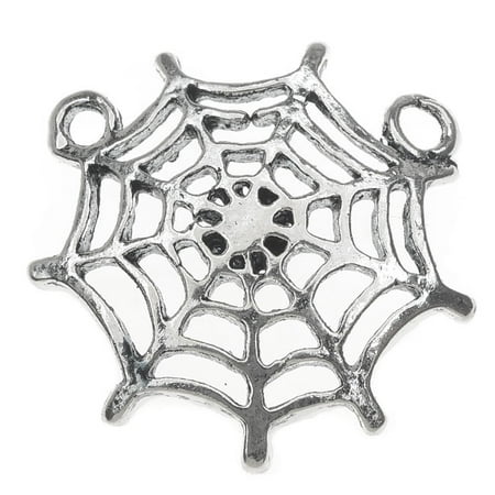 - Lead-Free Pewter, Spiderweb 2 Loop Charm 23.5x24mm, 2 Pieces, Antiqued Silver