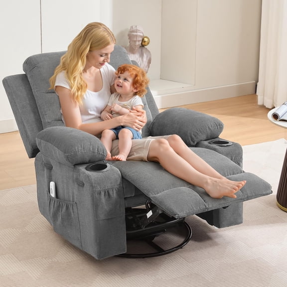 Memoryfield Oversized Swivel Recliner Chair with Massage and Heat for Adults, Supports 400 Lbs, Gray