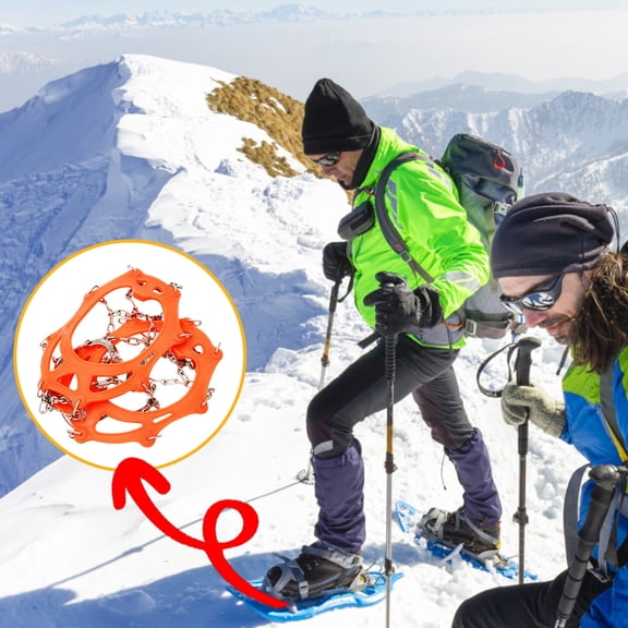 hulanddfd Snow Cleats, Orange Stainless Steel Spike Elastic Shoe Covers with 8 Tooth for Mountaineering Winter Snow Ice
