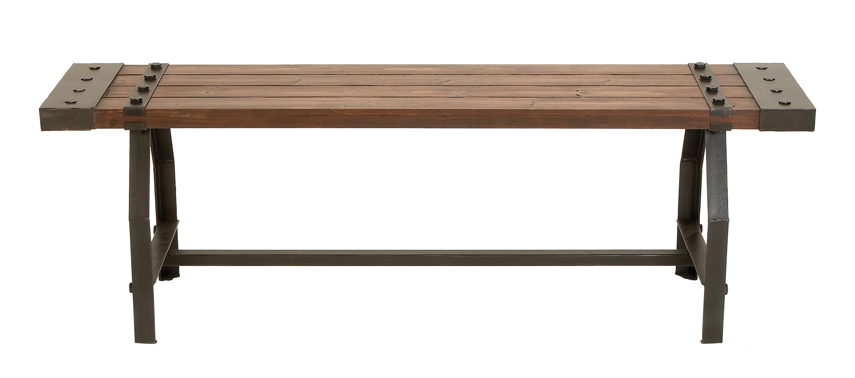 DecMode 55" x 18" Brown Wood Bench with Black Metal Base and Studs, 1 ...