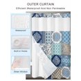 thumbnail image 4 of No Hook Shower Curtain with Snap-in Liner, Bohemia Floral Waterproof Fabric Bathroom Curtains, Retro Mediterranean Texture Patchwork Blue Bath Curtains & Mesh Top Window 60"x72", 4 of 9