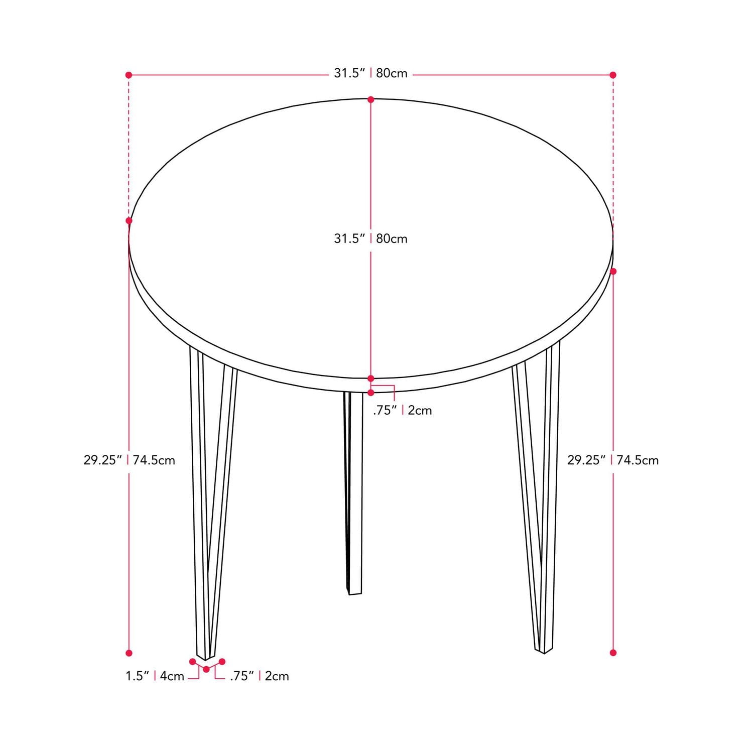 Table à manger d'intérieur ronde CorLiving Ezra Iron Black avec pieds en épingle à cheveux et plateau en bois d'ingénierie pouvant accueillir jusqu'à 4 personnes