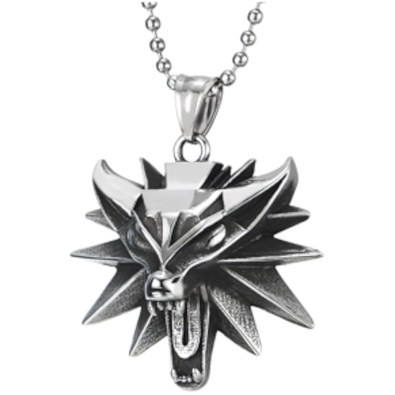 Terandius Men's Stainless Steel Wolf Head Pendant Necklace with Ball Chain, Nordic Viking Spirit Jewelry, Animal Symbolism Gift for Him
