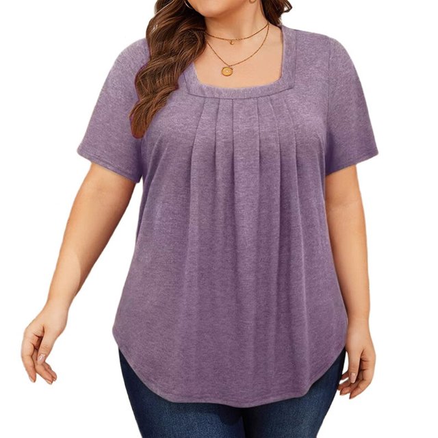 Tops de Talla Grande para Mujer, Corta, Cuello Cuadrado, Túnica Holgada de Verano para Leggings. Púrpura XL