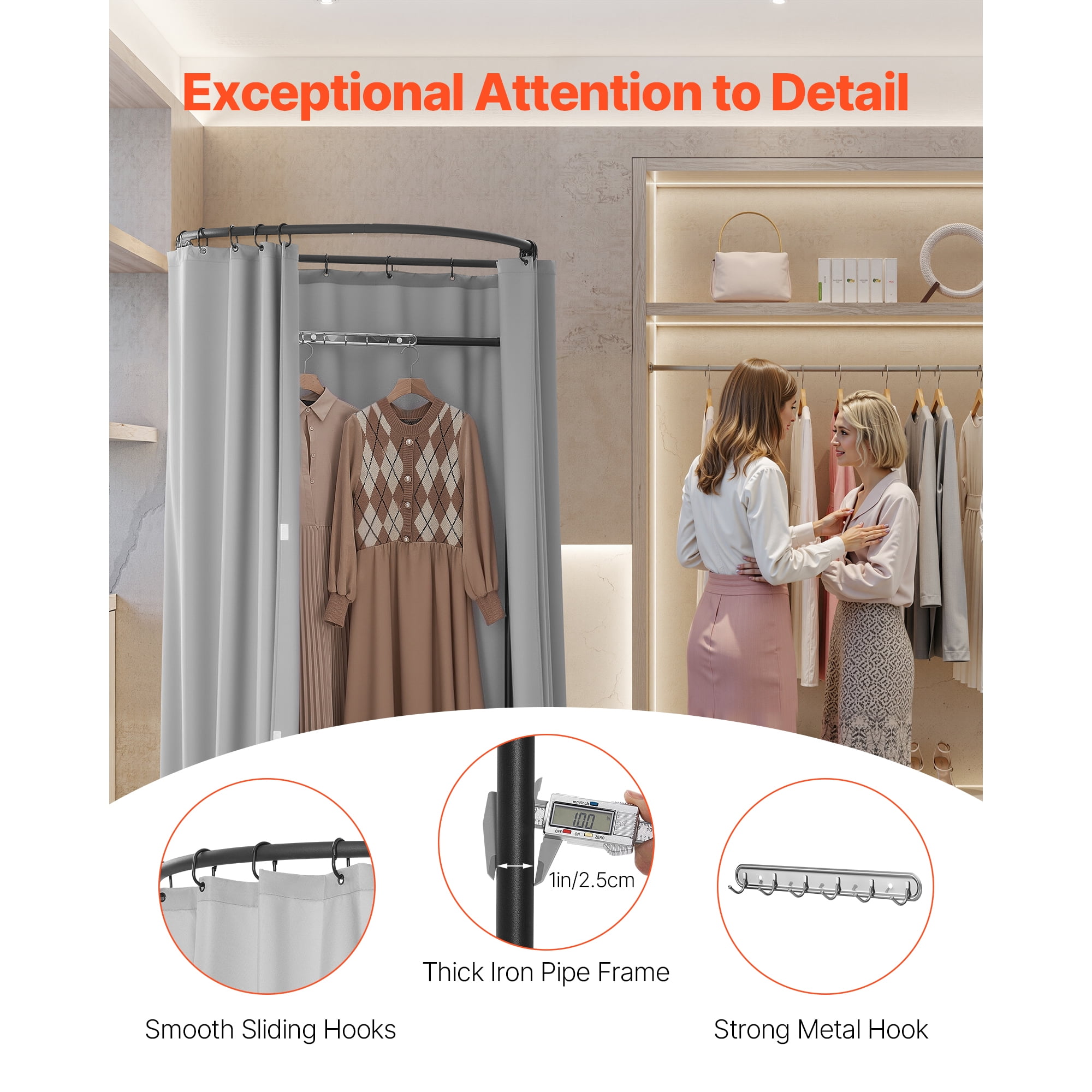 KFFKFF Portable Fitting Room with Durable Polyester Curtains, Privacy Space with Shading Curtain and Hook, Ideal for Boutiques, Malls, Tailor Shops, and Outdoor Use, 39 x 37 x 79 in