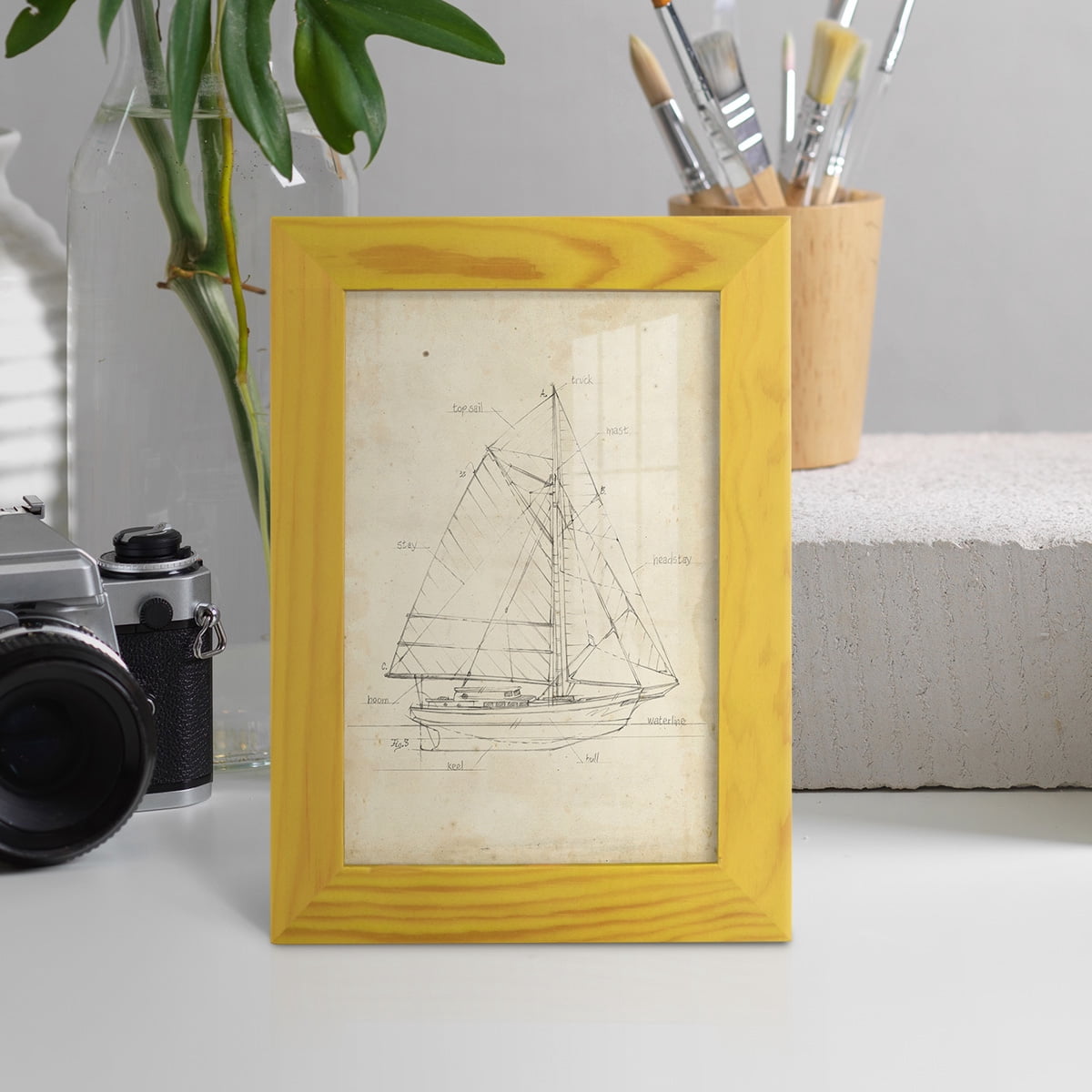 Sailboat Blueprint III -Framed Print w/glass-Sunflower Yellow