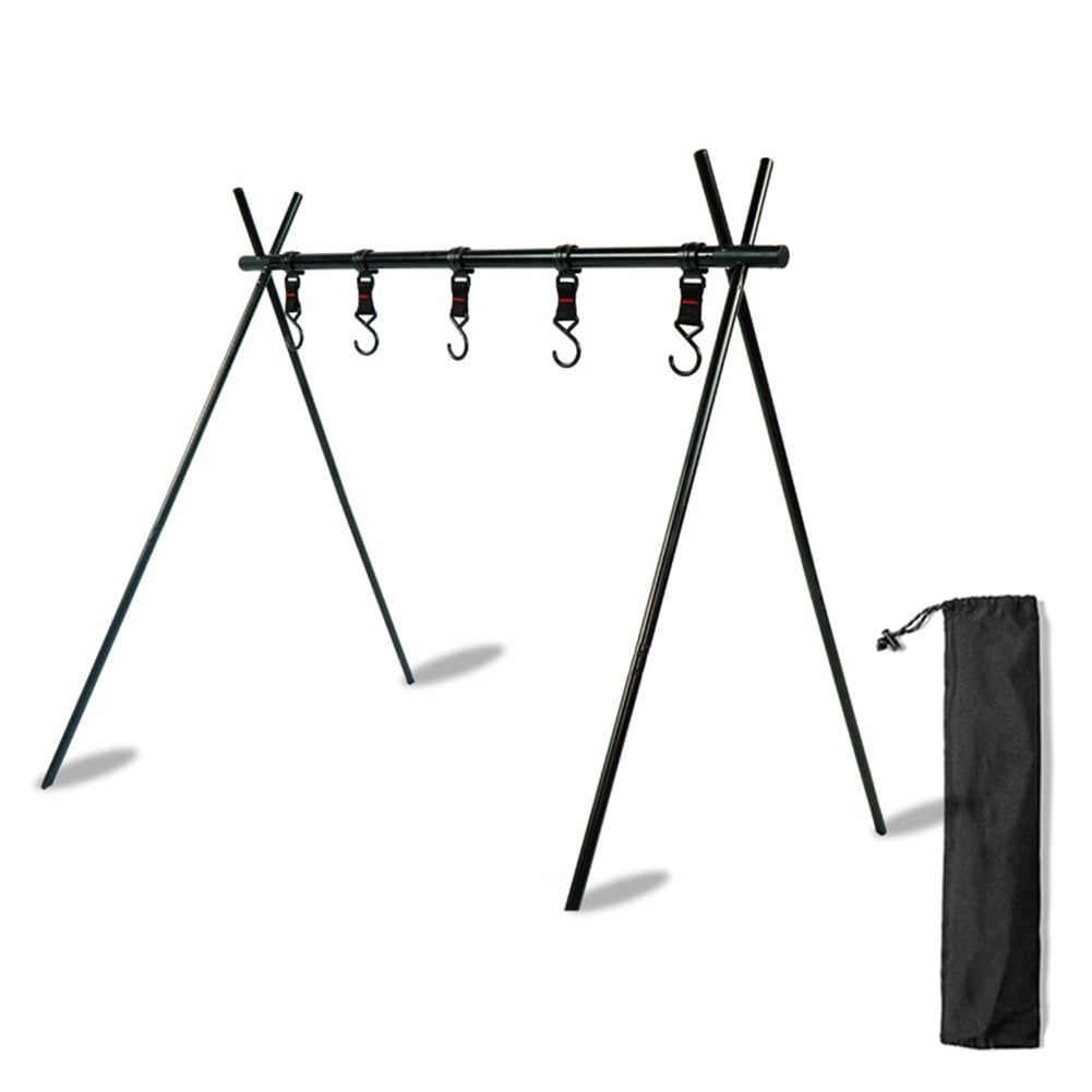 Folding Camping Hanging Tripod Rack Shelf Cookware Hanger Storage