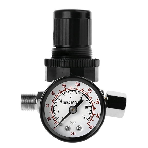 1/4" Air Pressure Regulator Reducer 0-12 Bar 0-180 PSI Spray Gun Pressure for Valve Gauge Air Flow Control Adjusting for