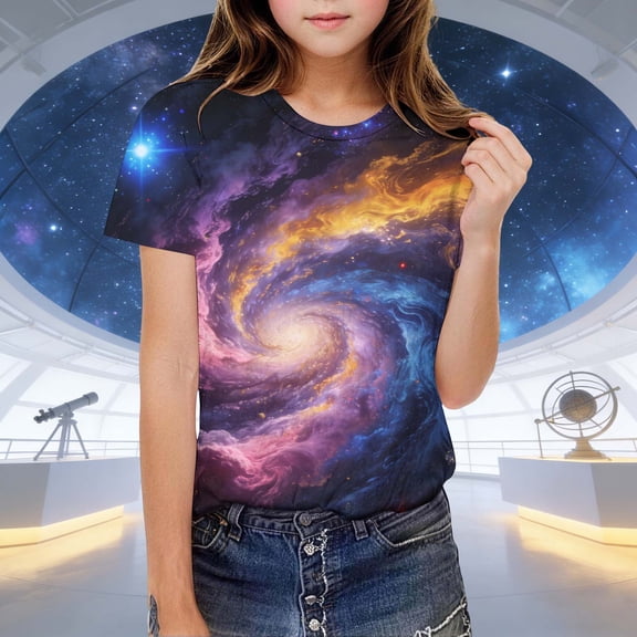 Fatuov Round Neck Graphic Tees for Kids Galaxy Star Printed Short Sleeve Soft T-Shirt for Everyday Girls Boys Shirts 13 Years