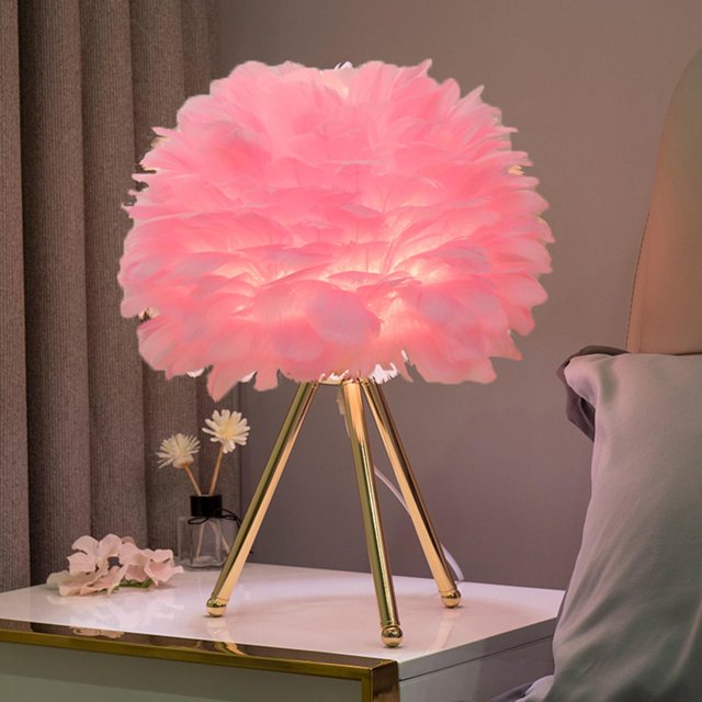 Lámpara de USB moderna, luz LED de plumas Iluminación de escritorio Artesanía Lámpara decorativa de Rosado Colco Lámpara Salón