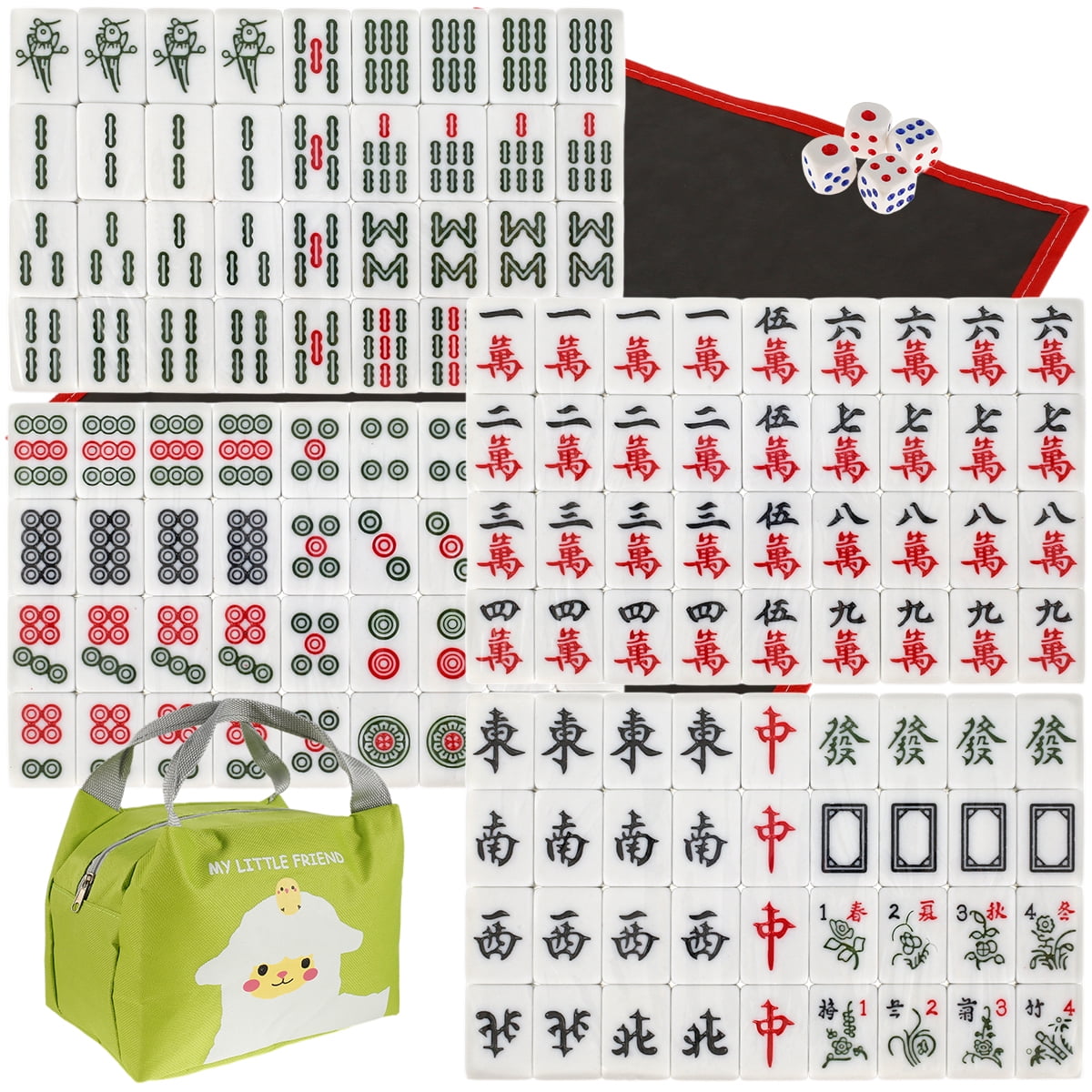 Retrok Mini Mahjong Set Chinese MahJongg Tile Set with Portable Travel  Handbag & Mat - Mahjong Game Sets Large 26mm 144 Tiles 1 Acrylic Tiles