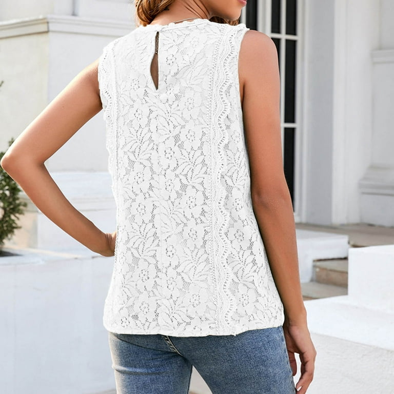 NECHOLOGY Womens Tank Top Black Fitted Camisole Women Womens Lace V Neck  Tunic Tank Tops Casual Sleeveless Cotton Shell Tops for Women White Small 