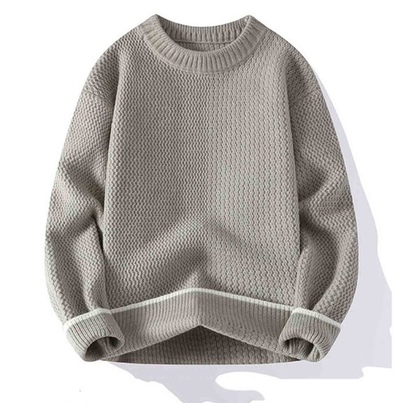 NTACZA Crew Neck Men Sweaters Chunky Oversized Beige Sweater Drop Shoulder Solid Pullover Mens Winter Jumpers L