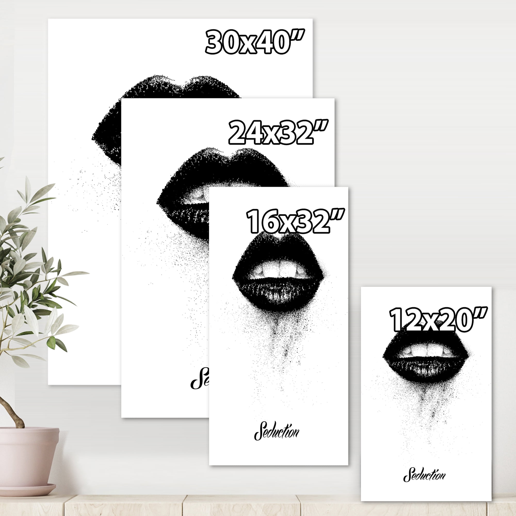 Designart ' Monochrome Black Female Lips ' Modern Canvas Wall Art Print