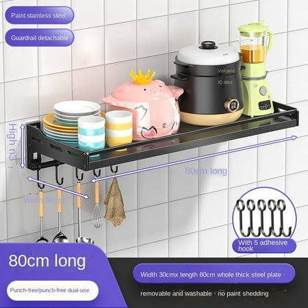 Stainless Steel Kitchen Shelf Free Perforated Wall Hanging Rod Storage Rack