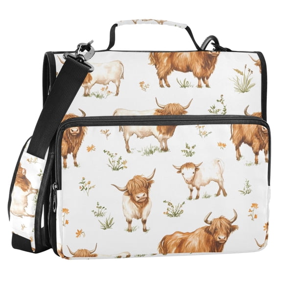 ALAZA Zipper Binder Highland Cattle Flower-w2 2 in 3 Ring Trapper Keeper 500 Sheet Capacity File Folder Organizer Bag