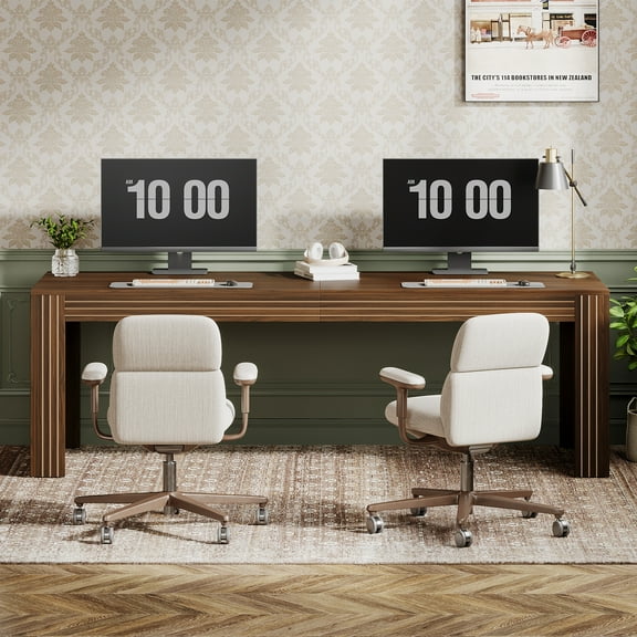 Tribesigns Farmhouse Conference Table for 6-8 People, 78.7 Inch Large Office Executive Desk for Meeting Room, Home Office, Brown