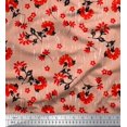 thumbnail image 1 of Soimoi Japan Crepe Satin Fabric Leaves & Floral Artistic Print Fabric by Yard 42 Inch Wide, 1 of 3