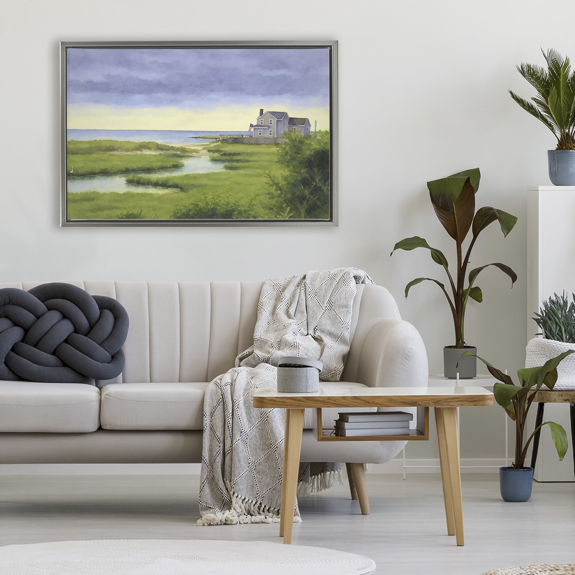 Stupell Industries Marshside Serenity on Cape Gray Framed Floater Canvas Wall Art, design by Grotto Studios