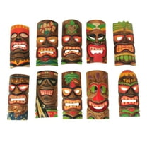 Zeckos 10 inch Multicolor Hand Carved Wood Tiki Mask Wall Decor Set of 10