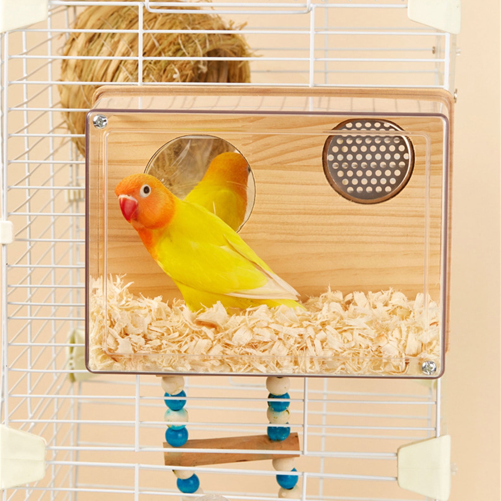 Bird Nest Cage, Shelter Nest Parrots Cage Window Breeding Box Habitat for Small Size Bird Cage Decors
