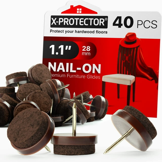 Almohadillas de fieltro para clavos X-Protector 40 piezas - Almohadillas de fieltro para muebles de 1,1" - Protectores de piso para patas de sillas marrones - Almohadillas para clavos para patas de mu