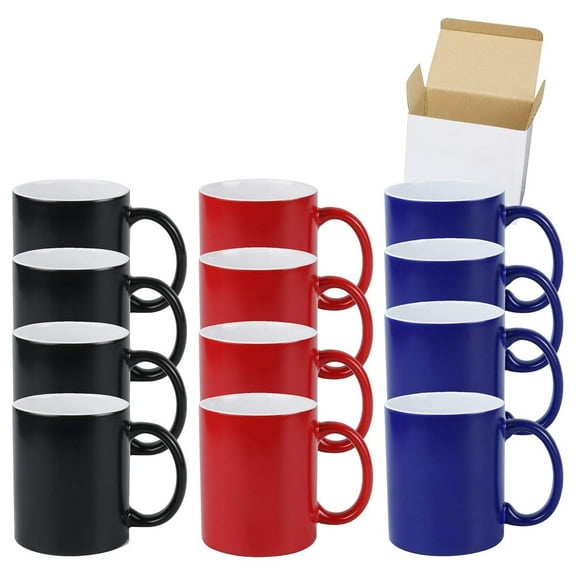 11oz Color Changeable Sublimation Mug 3 Assorted Colors of Black, Blue and Red, Packed in White Box, Case of 12