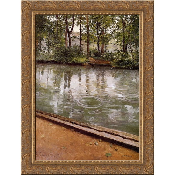 The Yerres, Rain 20x24 Gold Ornate Wood Framed Canvas Art by Caillebotte, Gustave