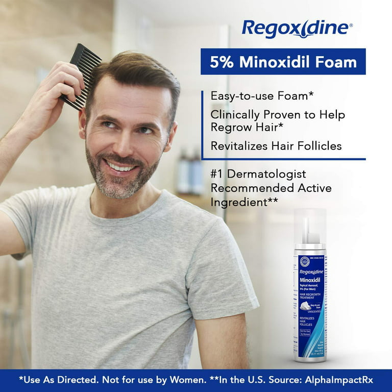 Regoxidine Men's 5% Minoxidil Foam Month Supply) Helps Vertex Hair Loss and Supports Hair Regrowth for Thinning Hair with Unscented Topical Aerosol Treatment 1-Pack - Walmart.com