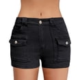 thumbnail image 6 of Qgtaibl Womens Cargo Denim Shorts High Waisted Button Casual Jean Shorts with Multi Pockets Summer Lightweight Straight Leg Mini Jorts Black S, 6 of 8