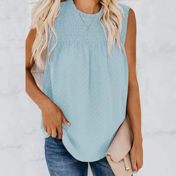 Camiseta sin mangas con cuello redondo para mujer,Camisa sin mangas para mujer Camiseta sin mangas de verano fruncida Camisa sin mangas con cuello redondo para mujer Fiel a su promesa