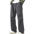 thumbnail image 4 of Yaoyar Men's Contemporary Straight Leg Cargo Pants Solid Color Loose Fit Casual Athletic Workwear Style for Daily Use Long Pants for Men,XXXL,Gray, 4 of 5