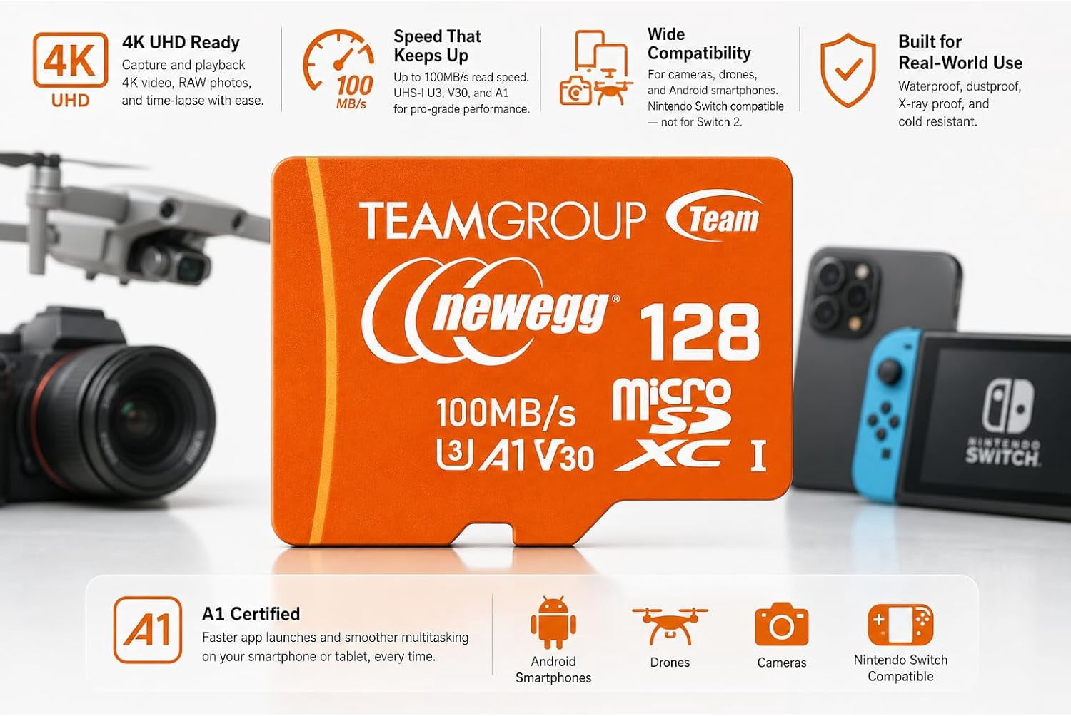 NEWEGG microSDXC A1 Card, Read Speed up to 100 MB/s, 128GB for