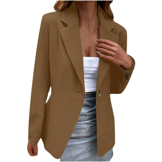 Uppada Vestes Blazer pour Femmes Liquidation Vestes Blazer pour Femmes Manches Longues à Simple Boutonnage Uni Col Rabattu Veste Manteaux Vêtements d'Extérieur Blazer Formel