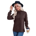 thumbnail image 4 of Women Long Sleeve Drawstring High Neck Solid Color Loose Fit Sweatshirts, 4 of 5